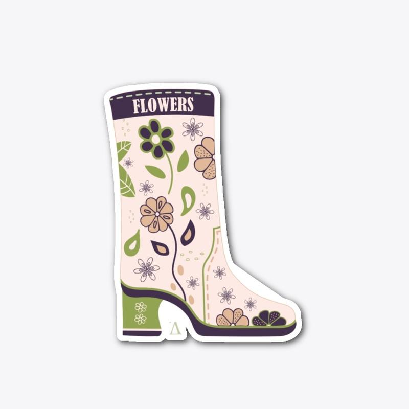 Spring flower boots moss green navy