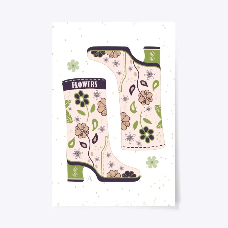 Spring flower boots moss green navy