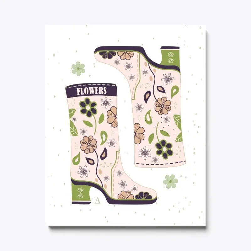 Spring flower boots moss green navy